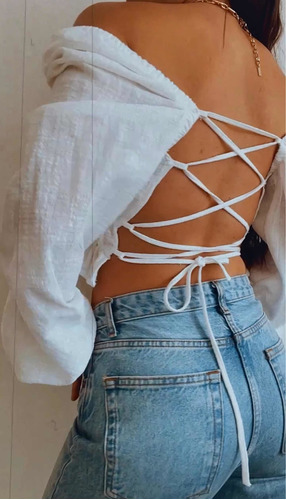 Imagen 5 de 5 de Blusa Lino Top Mujer Manga Larga Remera Elegante Dama Fiesta