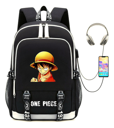 M Anime One Piece Luffy Black Shoulder Bag Backpack With Usb For Elementary School Girls Boys Kawaii Cool Cartoon MĂșltiples Opciones Disponibles