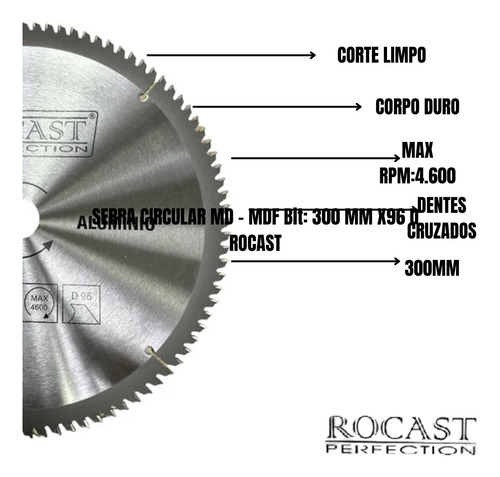Disco De Serra Circular Vidia Rocast Para Mdf 300mm X 96 D