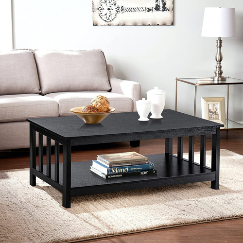 Mesa De Centro De Madera Negra Con Estante Negro