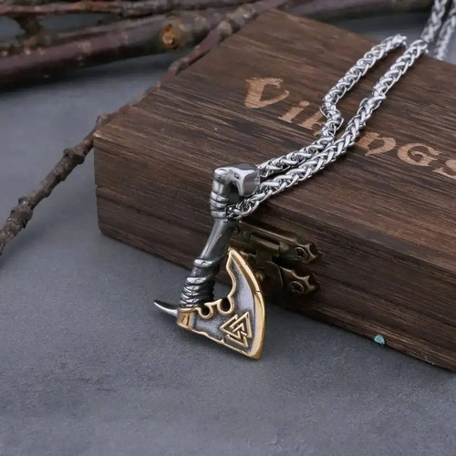 Colar Cordão Machado Vikings Valknut Nórdico Triângulos Odin
