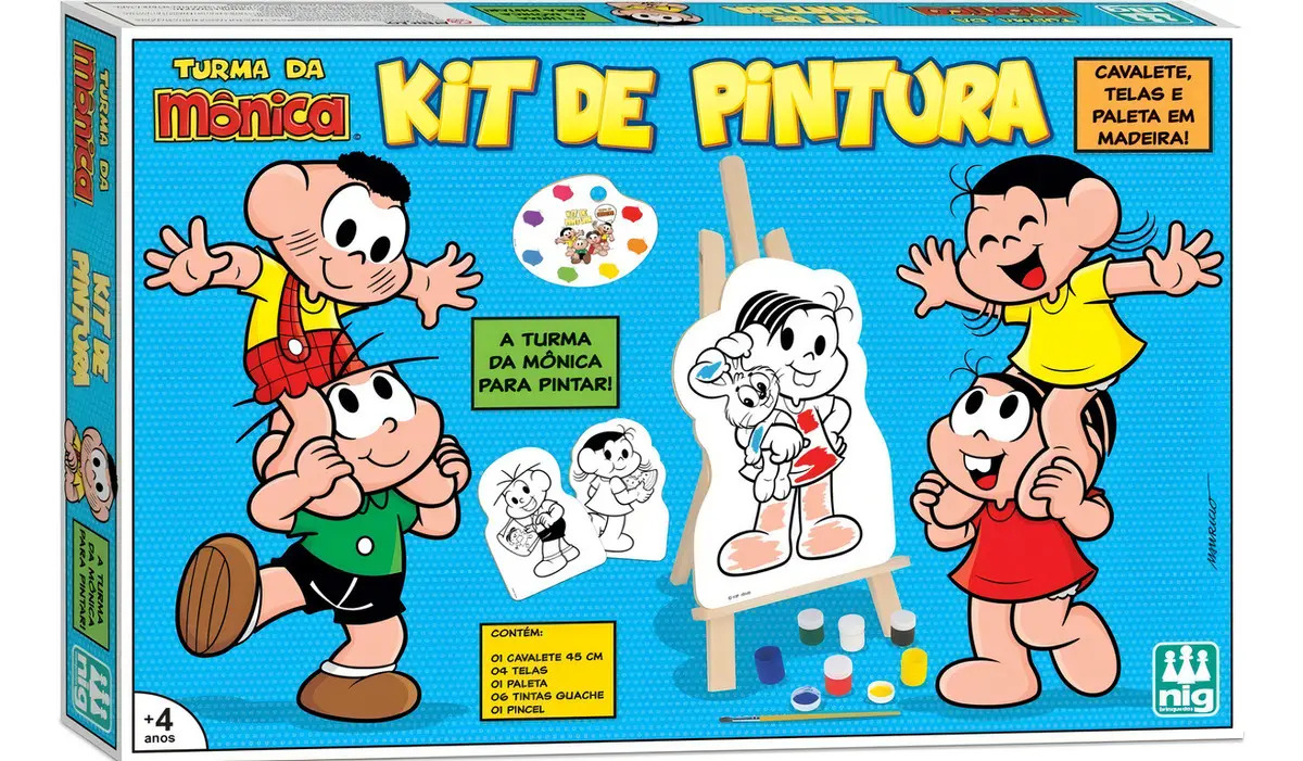 Kit Quadros De Pintura Infantil Turma Da Monica Cavalete Nig