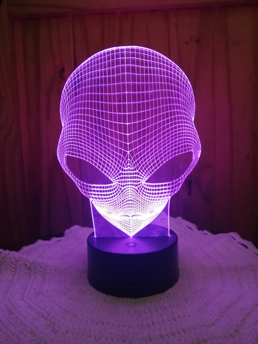 Lampara Led Ilusión 3d Cara De Alien 7 Colores Marcianeke