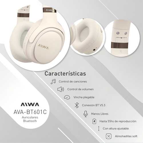 Auriculares Aiwa BT601 crema