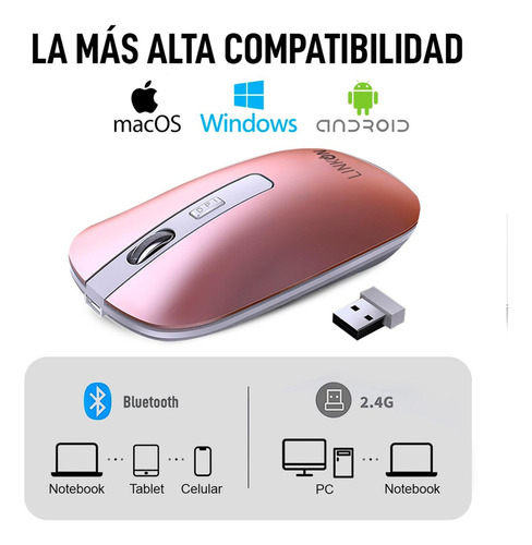 Imagen 7 de 9 de Mouse Inalambrico Dual Bluetooth Usb Recargable Para Mac Win