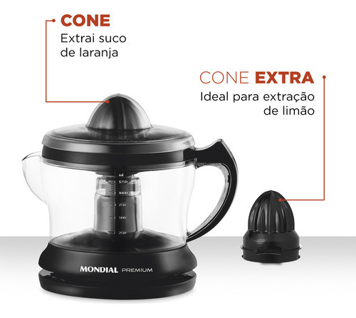 Espremedor Premium Mondial Preto 30w E-02 Turbo Premium