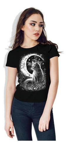 Playera Dama Gato Luna  Moda Full Print