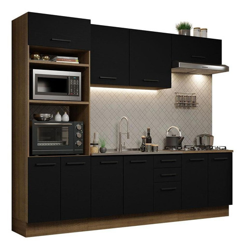Cozinha Completa Madesa Agata 270001 Armário Balc S Tampo Rp Cor Rustic/Preto