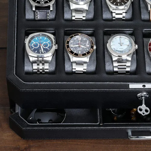 Caja De Reloj Rothwell De Piel Con 12 Ranuras Y Cajón Para A