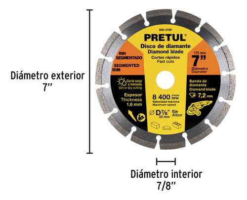 Disco De Diamante, Rin Segmentado, 7', Pretul