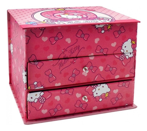 Hello Kitty Joyero Con Espejo Y 3 Compartimentos Color Kitty Corona Rosa Fuerte
