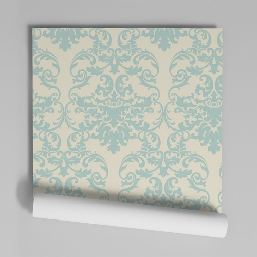 Papel De Parede Adesivo Damask Azul Bege Dk-38 - 19 Unidades