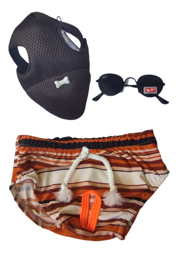  Cj. Roupa Pet Verão Cueca + Boné + Óculos Para Cães E Gatos