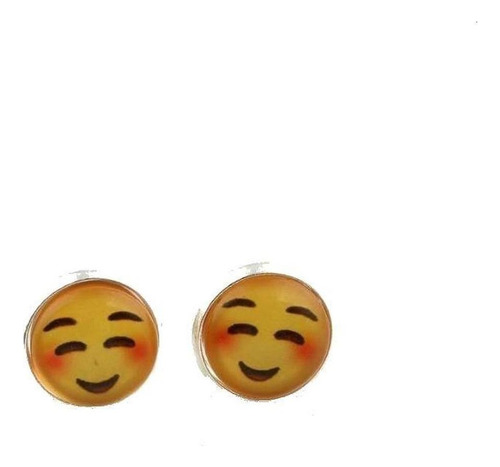 Aretes Broquel Emoji Carita Sonrie Ojos Cerrados Acero