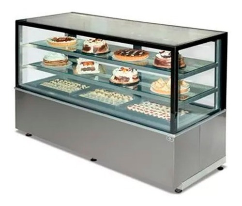 Exhibidora Refrigerada 180cm 3 Niveles Vidrio Acero Cubo