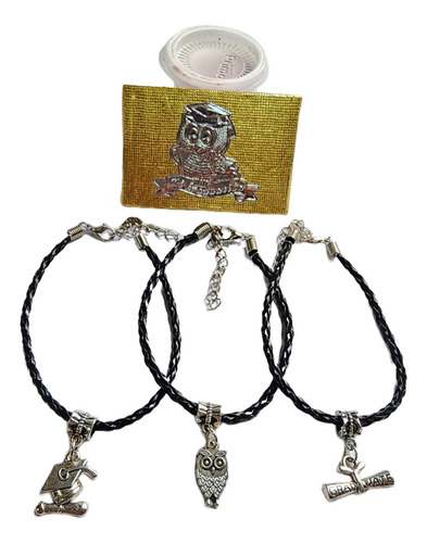 Pulsera Piel Y Buho Diploma Birrete 20 Pz. Graduacion Diámetro 7 Cm Largo 25 Cm