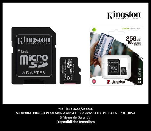 Imagen 1 de 1 de Memoria Micro Sdxc 256gb Kingston Clase 10 Full Hd