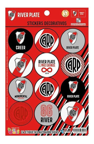 Stickers River Plate X 48u Cumpleaños Personaje Cotillón 