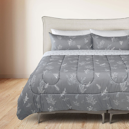 Plumón Reversible Soft Touch Astrid Gris/blanco King