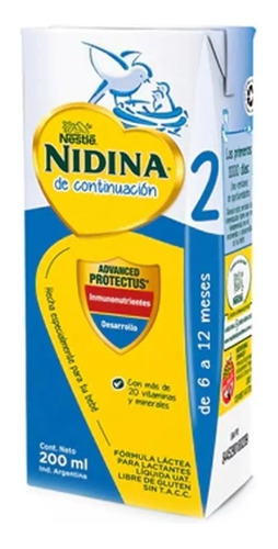 Leche Líquida Nestlé Nidina 2 En Brick 200ml Por 72 U