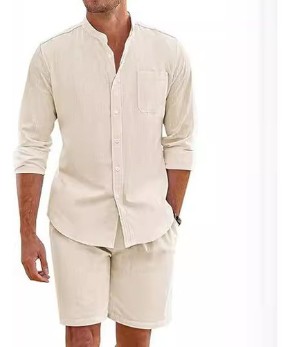 Conjunto De Camisa Y Pantalón Corto De Algodón Y Lino Hombre