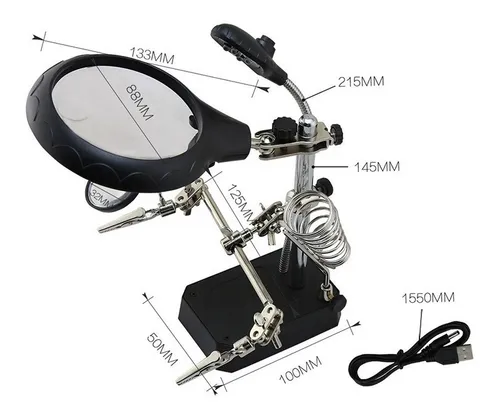Lupa De Mesa 220v Con Pinzas Soporte Y Luz Led Rey Ofertas