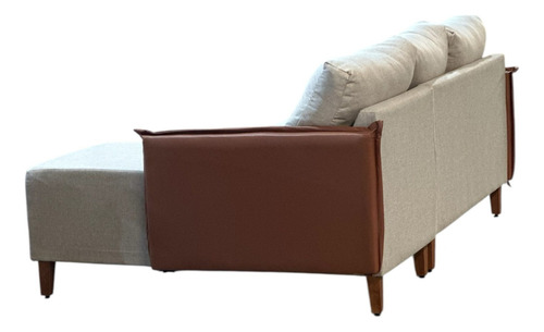 Pufe Sofa De Canto 3 Lugares Moderno Braço De Courino Marrom