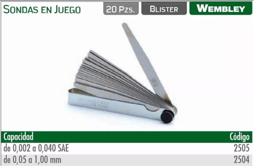 Imagen 1 de 4 de Juego Sondas Galgas Milimetricas Grabadas Bremen 20 Pz 2505