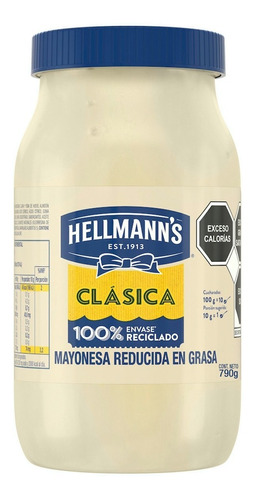 Salsa Mayonesa Hellmann's Clásica 790g Reducida En Grasa