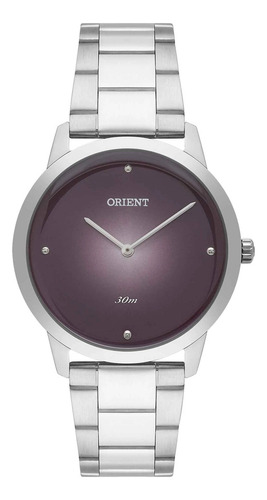 Relógio Feminino Orient Prata Analógico Mostrador Roxo