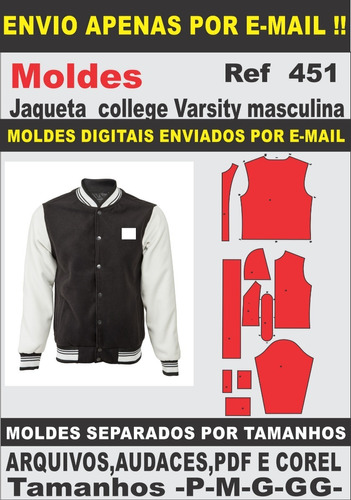 Imagem 1 de 2 de Molde De Jaqueta College Varsity Masculina
