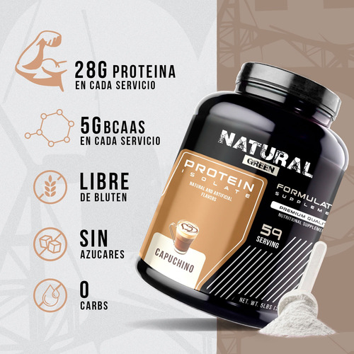 Proteína Whey Isolate Hidrolizada Green 2.2kg Sabor Capuchino