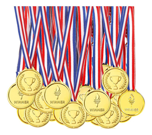 25 Medallas 3.5cm Ganadoras Para Niños En Plástico Dorado