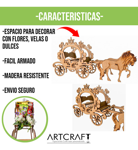 Centros Mesa Carruaje Con Caballos Decoracion Mdf 5pz Rb93