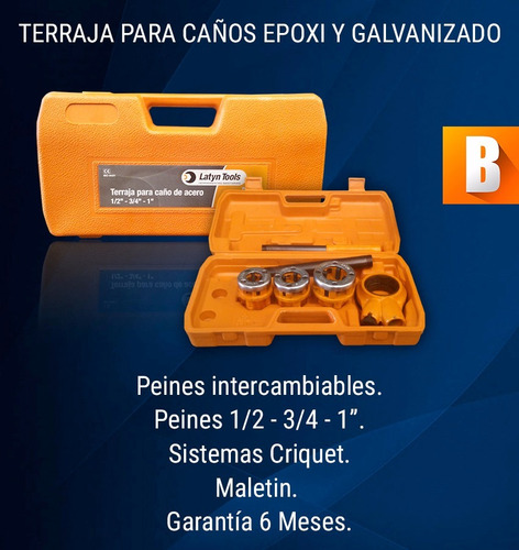 Imagen 2 de 4 de Terraja Para Caño Galvanizado +maletin Gas 1/2-3/4-1