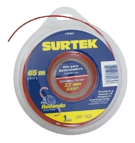 Nylon Desbrozadora Rojo Doble Blíster 2.7mm X 65mt Surtek