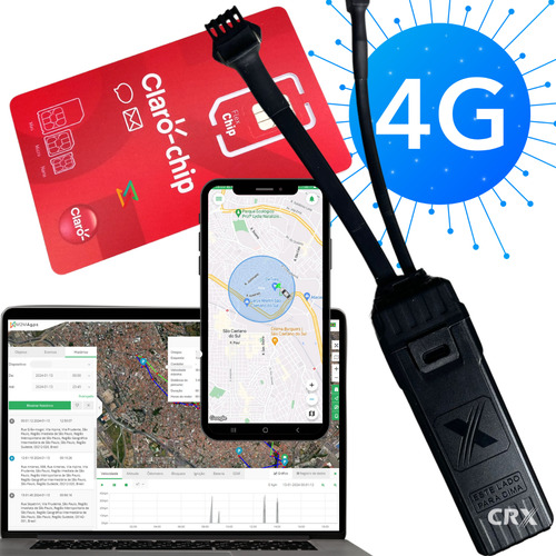 Rastreador Crx Pro + 4g + 2g Chip M2m App Rastreamento