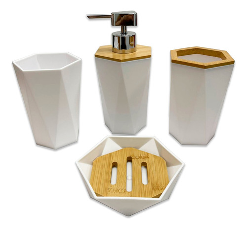 Kit 4 Piezas Baño Dispenser Jabonera Portacepillo Vaso 