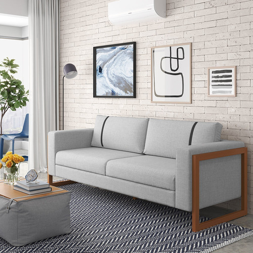 Sofá Living Confortável 4 Lugares Lin 230cm Linho Cinza