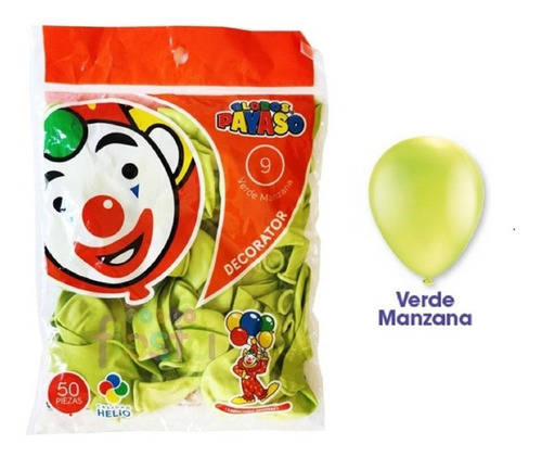 Bolsa Globo Látex Verde Manzana 50 Pz Payaso Fiesta Decorado