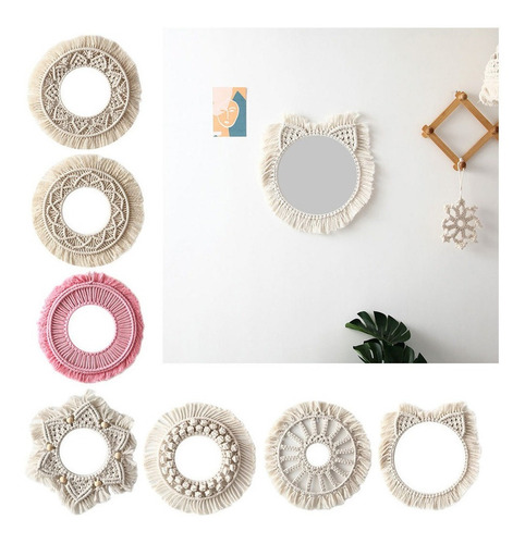 Espejo Decorativo Para Colgar Pared Tapiz Macramé Bohemia Ho