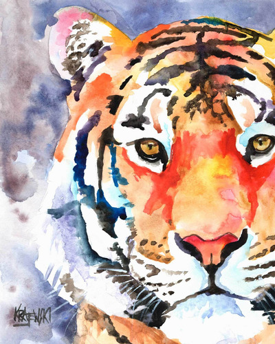 Vinilo Decorativo 60x90cm Tigre Felino Watercolor Colores M1