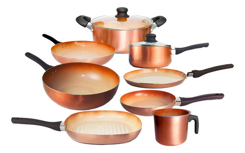 Set 8 Cacerola Sarten Wok Bifera Jarro Hervidor Cobre Bz3 