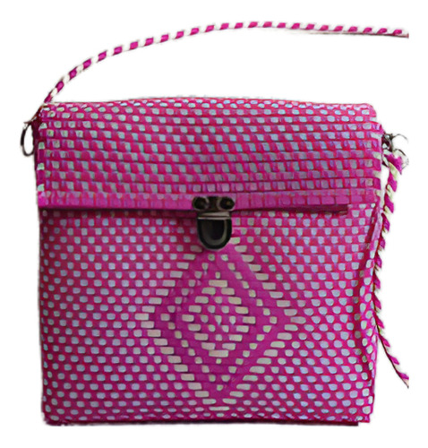 Bolsa Toquilla Blanco Rosa Cremita Rombo Mango Toquilla
