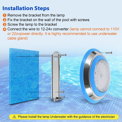 Luz De Piscina Rgb Acero Inoxidable Control Remoto 60w
