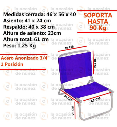 Imagen 2 de 6 de Reposera Silla Playera Plegable Playa Camping X 2 Unidades