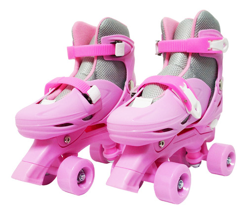 Patins Infantil Clássico 4 Rodas Quad Roller Feminino Rosa