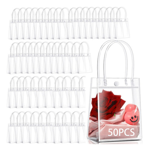 - 50 Pzs Bolsas De Regalo Pvc Transparente Con Asa Y Botones