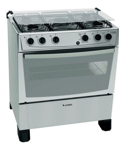 Cocina A Gas James Inoxidable Tapa Vidrio 5 Hornallas Dimm