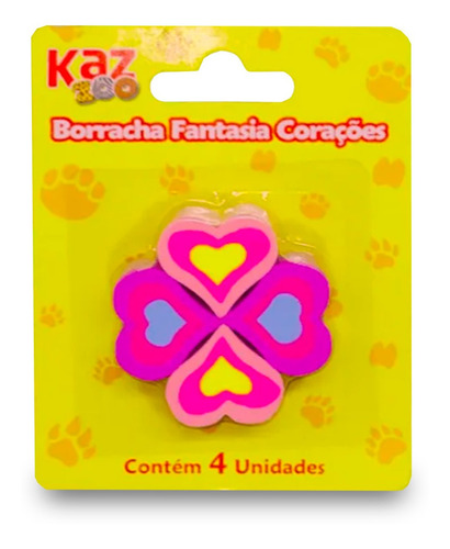 4 Borracha Escolar Coração Eco Kaz Colorida Atóxica Cor Rosa